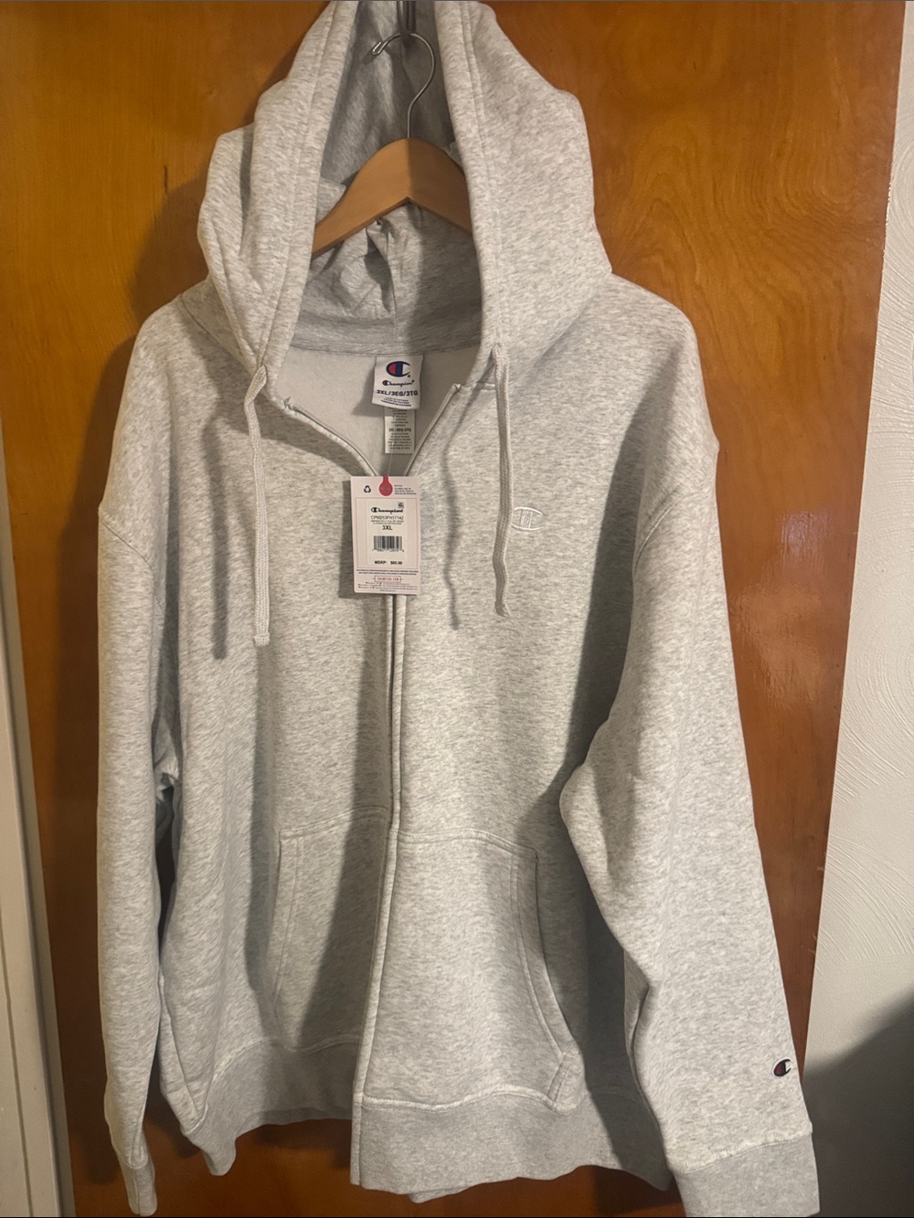 Champion Hoodie Mens 3X Gray Full Zip 3XL